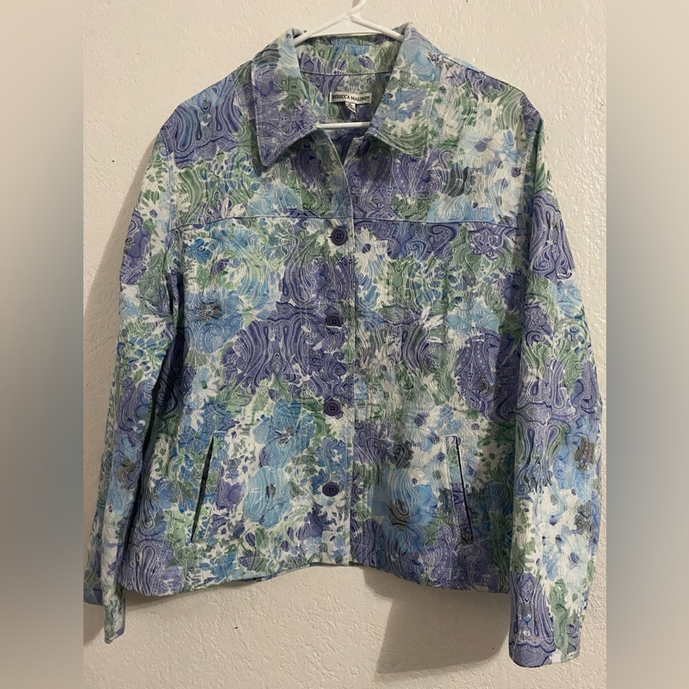 Rebecca Malone Blue Green Purple Brocade Jacket